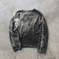 Herenshirt met wafelstructuur, lange mouwen, gotische letterprint, streetwear, aangepast logo, groothandel