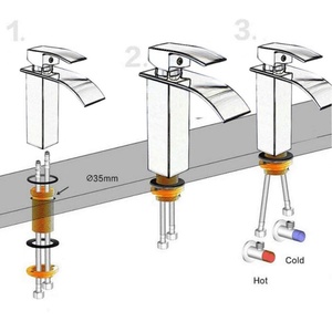 Bathroom Sink Taps Bathroom Mixer Tap Waterfall Spout Bathroom Sink Taps with Single Lever Hot Cold Water <b>Adjustable</b> Sink Taps - Product Image 6