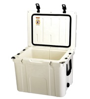 Glacière isotherme moderne personnalisée de 55 litres à quatre roues en PE blanc pour canettes et aliments, maintien du froid pendant 5 jours