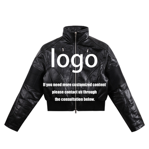 Blouson en cuir matelassé pour <span class=keywords><strong>homme</strong></span> et femme, en <span class=keywords><strong>peau</strong></span> <span class=keywords><strong>de</strong></span> <span class=keywords><strong>mouton</strong></span> véritable épaisse, avec col montant et empiècements, style motard et universitaire - Product Image 3
