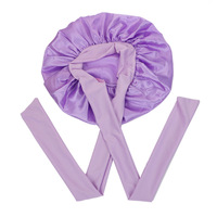 Bonnet en satin de soie double couche pour dormir avec long ruban à nouer, bonnet de nuit pour cheveux bouclés pour femme, logo personnalisé, vente en gros
