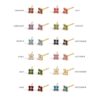 Anting-anting tusuk kupu-kupu baja tahan karat EManco Dainty Flower untuk wanita, anting tulang rawan, perhiasan semanggi warna emas zircon yang lucu