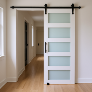 Porte coulissante en verre dépoli avec panneau MDF, 32 x 84 pouces, avec kit de quincaillerie, style ferme, pour intérieur - Product Image 2