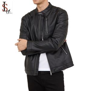 Veste en cuir noir à fermeture éclair personnalisée de haute qualité pour l'hiver, vêtements en gros, veste de motard à manches longues pour hommes - Product Image 1