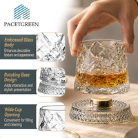 Set Gelas Whiskey Berputar Grosir dengan Alas Gelas Senada - Tumbler Minuman Keras Bermotif Berlian yang Berputar 360 Derajat