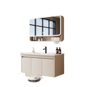 Meuble de salle de bain simple en acier inoxydable, nouvelle combinaison de tiroirs, lavabo intégré en porcelaine - Product Image 5