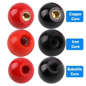 Poignée de boule de bakélite en plastique rouge noir, poignée de boule de bakélite, boutons de boule rotatifs m12 * 40 avec noyau en cuivre