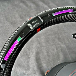 พวงมาลัยคาร์บอนไฟเบอร์แท้ พร้อมจอ OLED แถบไฟ RGB LED ตกแต่งด้วยหนังกลับเย็บด้ายแดง คันเกียร์ RGB สำหรับ Audi A/<span class=keywords><strong>Q</strong></span>/S/<span class=keywords><strong>RS</strong></span> - Product Image 5