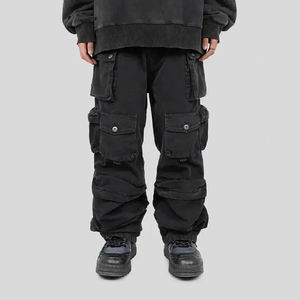 Celana kargo pria, pakaian Logo kustom pria, celana kargo gaya Vintage kanvas lurus longgar multifungsi, celana utilitas dicuci, celana kasual - Product Image 4