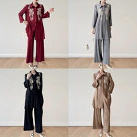 Ensemble décontracté 2 pièces pour femme, style Dubaï, plissé, pour l'Aïd, haut et pantalon amples, tenues décontractées pour le printemps et l'été
