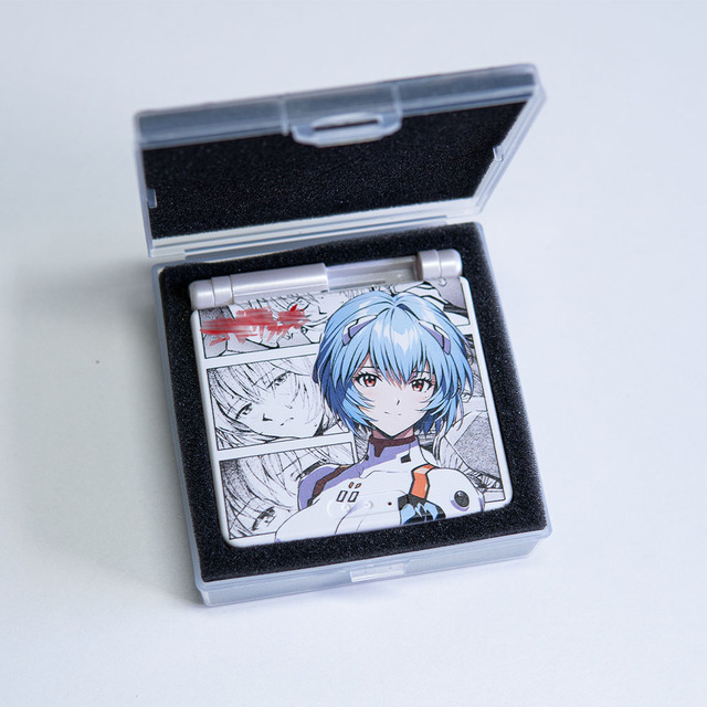 Premium Pearl White Neon Genesis Evangelion Rei Ayanami Design Replacement Shell and Custom Box for Game Boy Advance SP UV Print