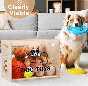 Panier portable pour jouets de <span class=keywords><strong>chien</strong></span>, boîte de rangement en bois avec plateau en acrylique pour jouets de chiot, nourriture pour animaux et accessoires - Product Image 5