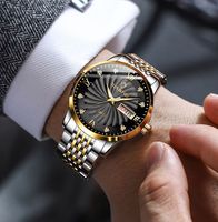BINBOND jam tangan bercahaya pria, arloji Stainless Steel Quartz tampilan minggu kalender ganda, tahan air berlian untuk lelaki
