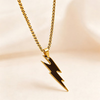 Collier en acier inoxydable avec pendentif éclair en émail noir minimaliste rétro, accessoire de mode