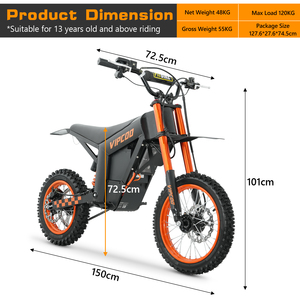 มอเตอร์ไซค์วิบาก UK Stock VIPCOO Bike กำลังสูง 3000W 48v 20.8AH ระยะทางไกล 50-60 กม. สำหรับขับขี่ออฟโรด - Product Image 5
