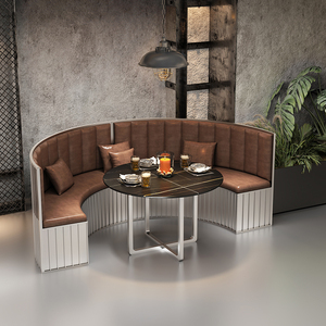 Solución Integral para Restaurantes: Juego de Mesa de Mármol Sintético con Asientos Curvos Modulares para Proyectos de Hostelería, Sofá para Cabinas - Product Image 3