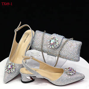TX49 2024 Set Elegante di <span class=keywords><strong>Scarpe</strong></span> con Tacco e Borsa per Donna, Colore <span class=keywords><strong>Blu</strong></span>, Tacchi Alti con Strass Traforati, <span class=keywords><strong>Scarpe</strong></span> con Zeppa e Borsa Coordinata - Product Image 2