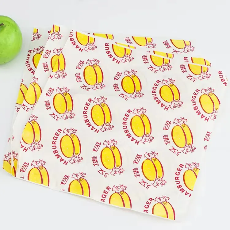 Papier ciré jetable résistant à l'huile pour emballage de hamburger Boule de riz aliments frits papier repas tampon de papier avec logo personnalisé