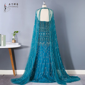 Lüks kadın parti parti önlük yüksek boyun pelerin kollu boncuk Backless balo abiye - Product Image 6