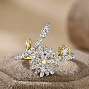 Anillo de Cóctel con Diamantes en Forma de Flor, Oro Sólido de 18K, Engaste Pavé, Joyería Romántica para Mujer, para Boda - Product Image 4