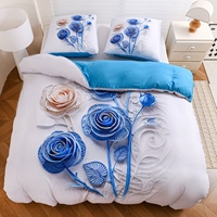 Parure de lit en microfibre unie 100% avec impression numérique, ensemble housse de couette et draps 7D