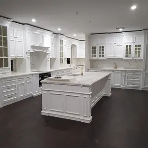 Werkspreis benutzerdefinierte moderne weiße Massivholz-Schaukel klassischer Küchenschrank Schrank mit großer Insel