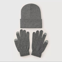 Ensemble bonnet tricoté et gants tactiles d'hiver 2 pièces, bonnet chaud à revers et gants pour hommes et femmes