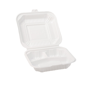 Hot Sales 8*8 Inch 3 Compartments Disposable Conjoined Lunch Clamshell Box Take Away Fast Hinged Food Burger Box Container