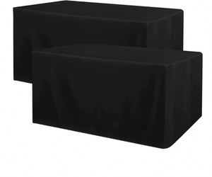 Waterproof Solid Black Polyester Fitted <b>Table</b> Cover 4FT Rectangle 48x24x30 Inch Indoor <b>Outdoor</b> Tablecloth - Product Image 1
