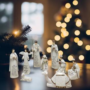 Pyramide de Noël en résine en gros, scène de la Nativité de Jésus avec 9 figurines, crèche, scène de la Nativité artistique peinte à la main, ornement de bureau - Product Image 2