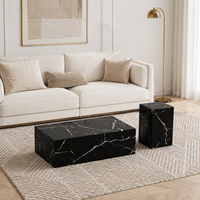Ensemble de table basse rectangulaire moderne en placage de marbre et table d'appoint carrée sur piétement