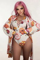 Tiantianquan Mesh-Tight-Fit-Jacke mit tiefem V-Ausschnitt, gekreuzten Bändern, langen Ärmeln und hohem Beinausschnitt für Red-Carpet-Performance-Kostüme
