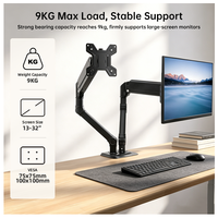 Support double écran 13-32 pouces, capacité de charge 9 kg, fixation de bureau à ressort à gaz, VESA 75/100 mm, en acier allié, personnalisable, pour bureau et domicile, en stock