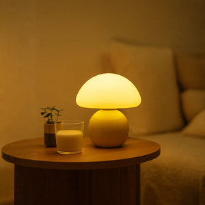 Nhỏ màu trắng nấm bảng đèn với cơ sở gốm nhựa lampshade Dimmable LED ánh sáng ban đêm cho phòng khách trang trí nội thất - Product Image 1