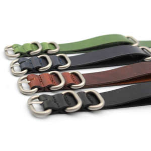 Correa de Reloj de Cuero Genuino Verde Mate de Doble Pasada con 5 Anillos en 16/18/20/22 mm con Hebilla/Retenedor de Acero Inoxidable 304L de Alta Resistencia - Product Image 3