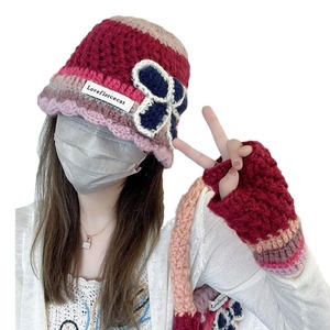 Lovefiercecat Knitted <b>Hat</b> Gloves <b>Bag</b> Set 3 Piece Winter Warmth Adult Acrylic Fiber 54-56cm Fresh Sweet Style - Product Image 5