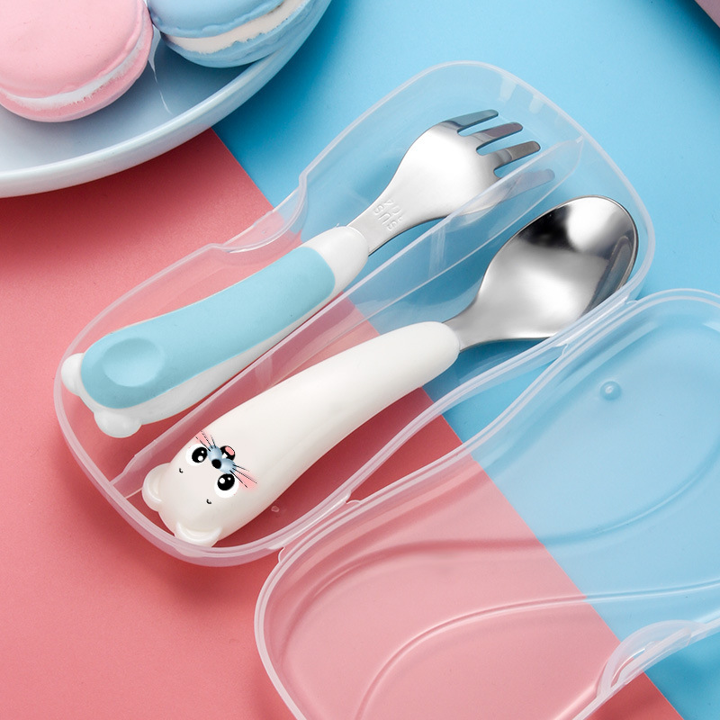 Souris - Bleu - Fourchette et Cuillère - Boîte Transparente
