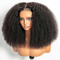 Perruque en cheveux humains Remy bouclés afro, avec dentelle frontale transparente, pour femmes noires