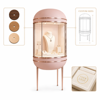 Vitrine murale incurvée pour bijoux, dôme en acrylique, éclairage LED, cadre or rose, pour magasin de bijoux, vente en gros