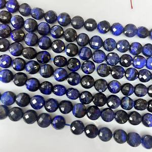 Oeil de tigre <span class=keywords><strong>bleu</strong></span> 10mm disque rond à facettes cristal agate ronde Double tortues visage perles de pierre environ: 380mm/str - Product Image 2