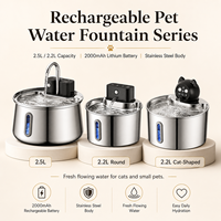 Fontaine à eau pour animaux de compagnie sans fil en acier inoxydable de 2,5 L et 2,2 L, distributeur automatique d'eau pour chat et chien rechargeable avec batterie de 2000 mAh