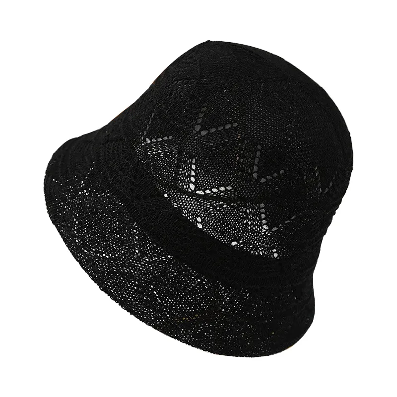Chapéus de balde de malha preto para mulheres, chapéus de crochê de pescador, chapéus de design de moda personalizados por atacado