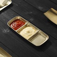 Plat à sauce en acier inoxydable 304, compartiment carré et arrondi pour servir les condiments
