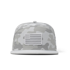 Custom Pvc <span class=keywords><strong>Patch</strong></span> Design Amerikaanse Vlag Snapback Cap Waterdichte Laser Geperforeerde Golfhoed Platte Rand Witte Camouflage Snapback Hoed - Product Image 3