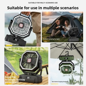 Ventilateur oscillant numérique 20000 mAh avec lumière, portable, rechargeable Type-C, pour camping extérieur, ventilateur suspendu avec lampe LED pour la vente en gros - Product Image 5