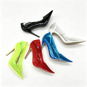 Zapatos de Tacón Alto Transparentes de PVC Color Arcoíris, Sandalias de Tacón Alto Color Verde Neón y Negro, Zapatos de Vestir con Punta en Pico - Product Image 1