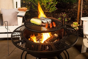 Chimenea de Acero para Interiores y Exteriores, Color Negro Metálico, Área de Cocción Amplia, para Botellas de Cerveza, Redonda, con Parrilla - Product Image 2