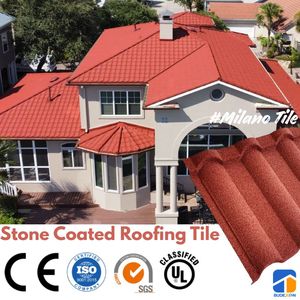 Tôle de toiture en acier imperméable et réfléchissante pour villas tropicales avec design <span class=keywords><strong>bambou</strong></span>, tuile métallique revêtue de pierre Milano - Product Image 6