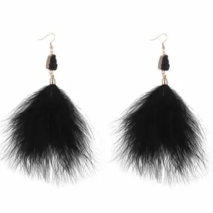 Transfrontaliers vente chaude bijoux de mode Européenne et Américaine grande marque boucles d'oreilles exagérées plumes en peluche boucles d'oreilles