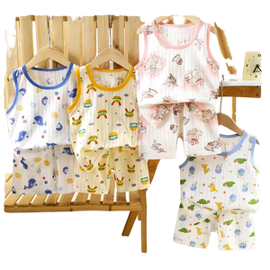 Set di Abbigliamento Casual in Cotone per Bambini con Motivi Animali e Logo, Completi per Ragazzi e Ragazze, Canottiera Sottile Senza Maniche e Pantaloncini per Neonati - Product Image 1